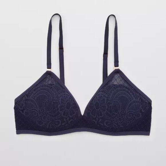 Aerie Real Power Wireless Push Up Slumber Party Lace Bra Navy Blue 36D - Picture 12 of 13